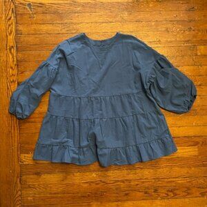 100% Cotton Blue Tiered Blouse Size XXL